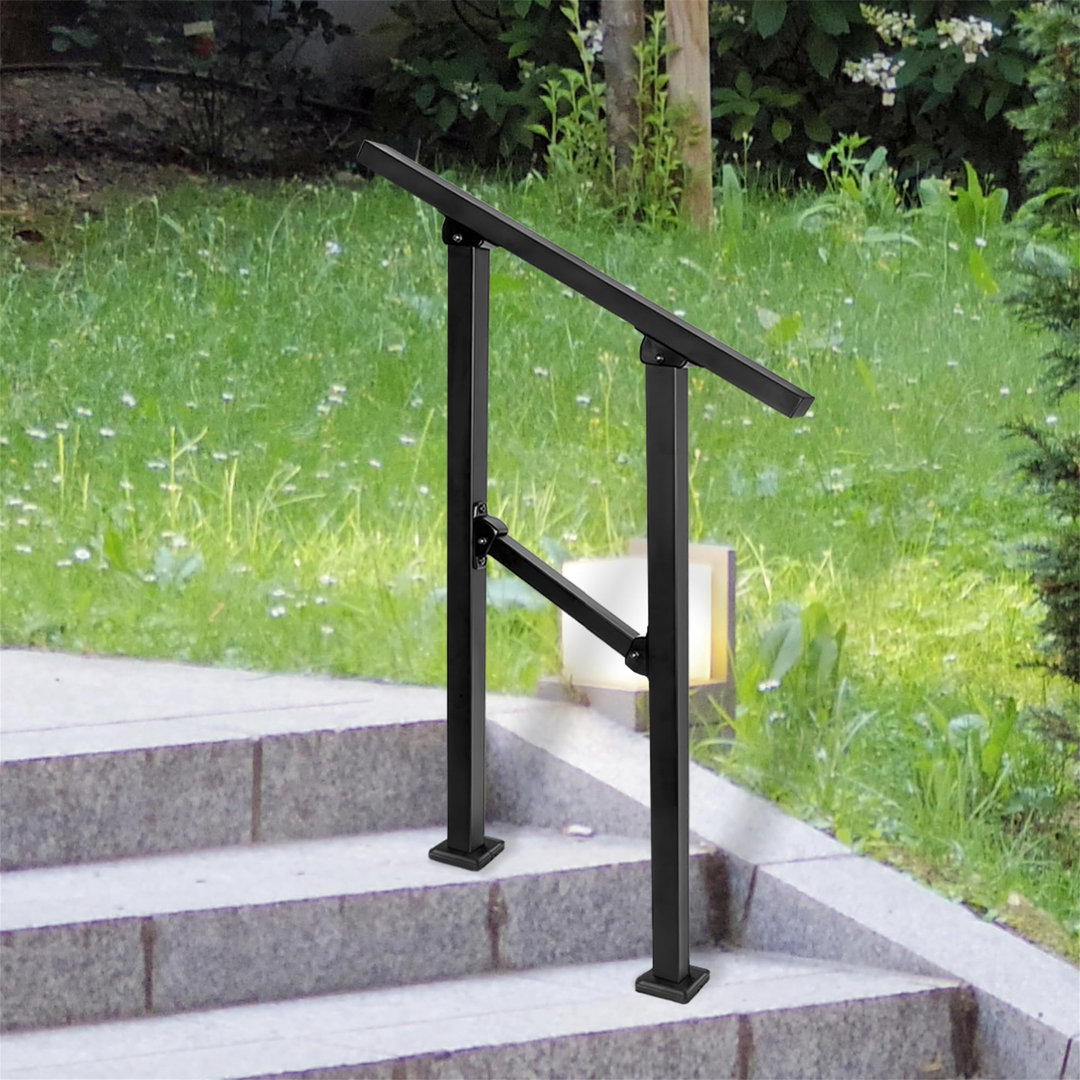 Wrought Iron Handrail, Step Handrails For Outdoor Steps Fit 1 To 2 Steps, Adjustable Porch Railing Transitional Rail With Installation Kit For Concret
