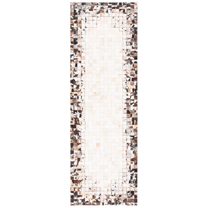 Tapis beige / brun en tissu feutré à la main Herbst, Tapis de couloir 2 pi 3 po x 7 pi