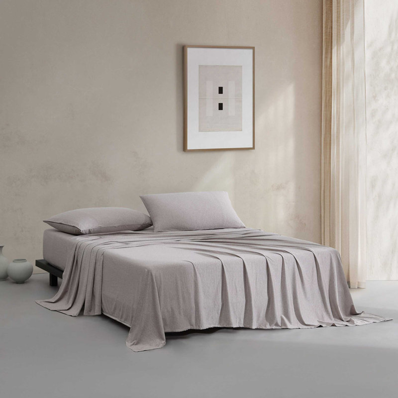 Calvin Klein Modern Cotton Melange 4 Piece Sheet Set, Queen Sheet Set + 2 Standard Pillowcases, Brown