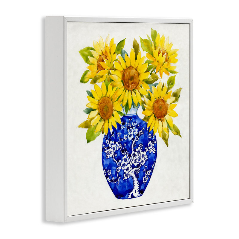 Aquarelle, tournesol, bouquet, art giclée par Tim Ottoole, Giclée encadrée blanc bord de mer, H 17 po x l 17 po