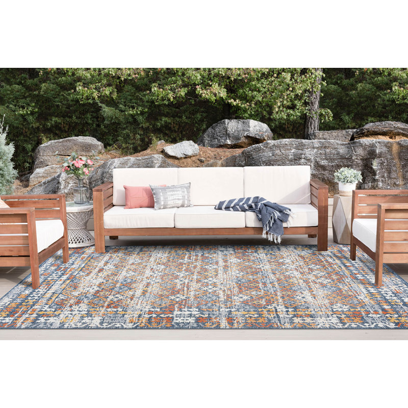 Deltufo Moroccan Reversible Flatweave Polypropylene Indoor / Outdoor Area Rug - Multi Color, Rectangle 5'3'' x 7'3''