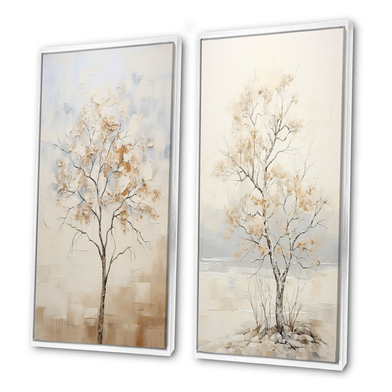 «Minimalisme», arbre d'érable beige et mélodie, H 32 po x l 33 po, Cadre flottant blanc