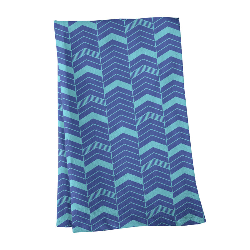 Serviette à thé à chevrons Stephenie, Bleu ciel / bleu royal, Polyester sergé
