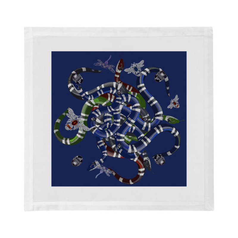 Ouroboros Cotton Blend Square Napkins, Blue