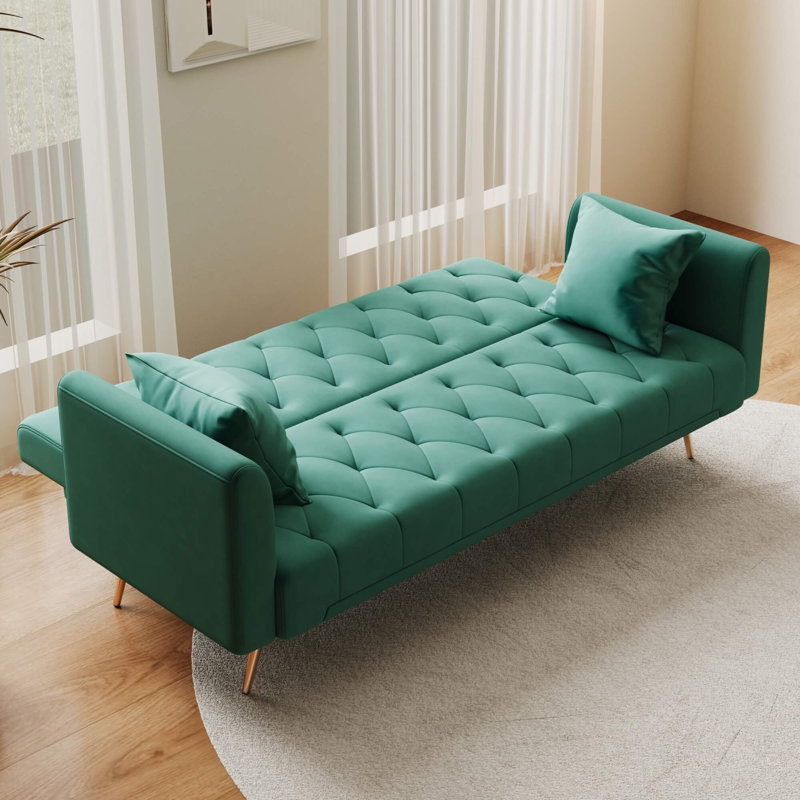 71" Convertible Loveseat Sofa, American Retro Velvet Sleeper Couch For Small Living Rooms, Bedrooms & Offices, Green