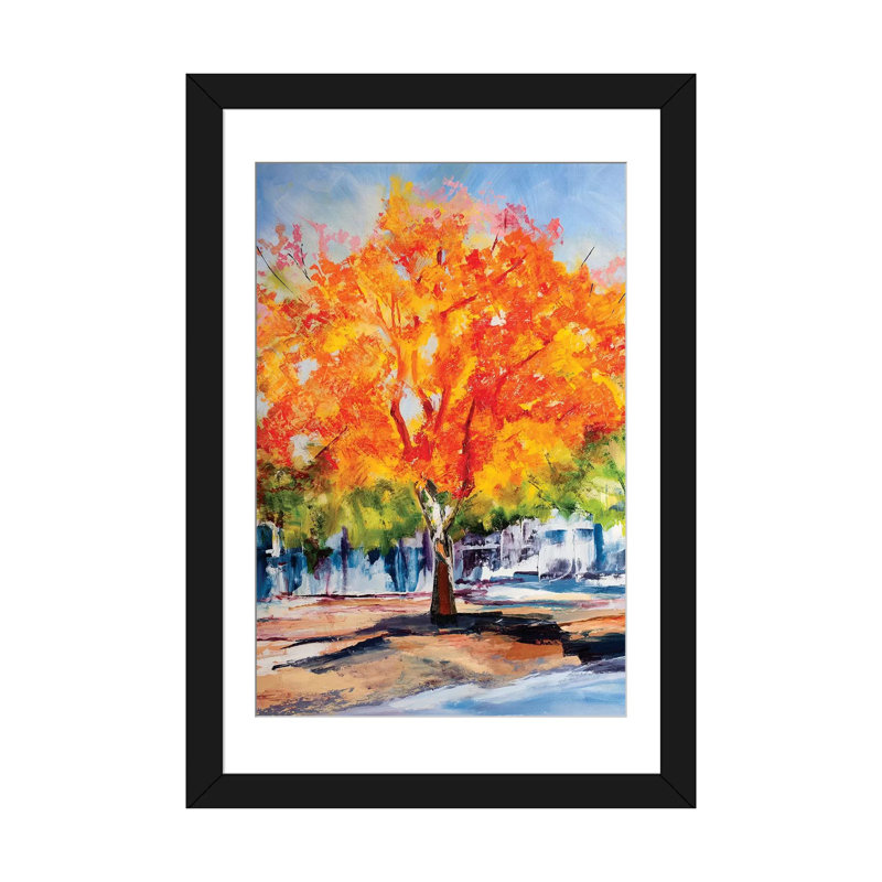 « automne feuillage », impression sur toile, H 24 po x l 16 po x P 1 po, Papier d'art encadré noir, Blanc