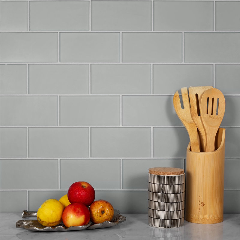6'' x 3'' Glass Subway Wall Tile, Gray