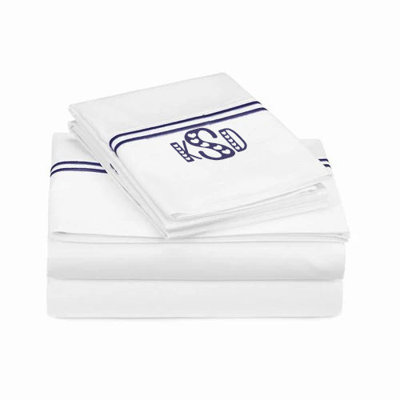 Monogram 400TC Embroidery & Border Cotton Sateen Solid Sheet Set