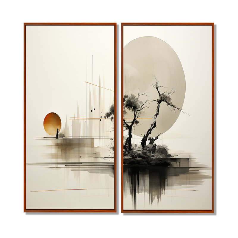 «Gorski Asian Art Sumie Zen I - Yellow Global», art mural, H 32 po x l 32 po, Impression encadrée flottante, Brun