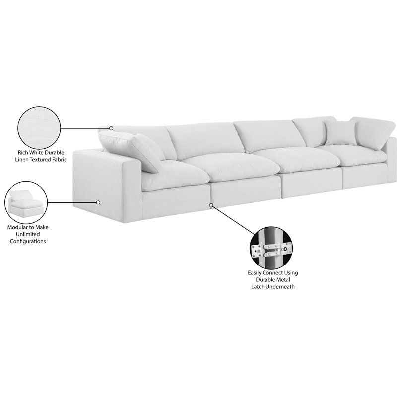 Hollynd 158" Linen Modular Sofa, White Linen Textured Fabric