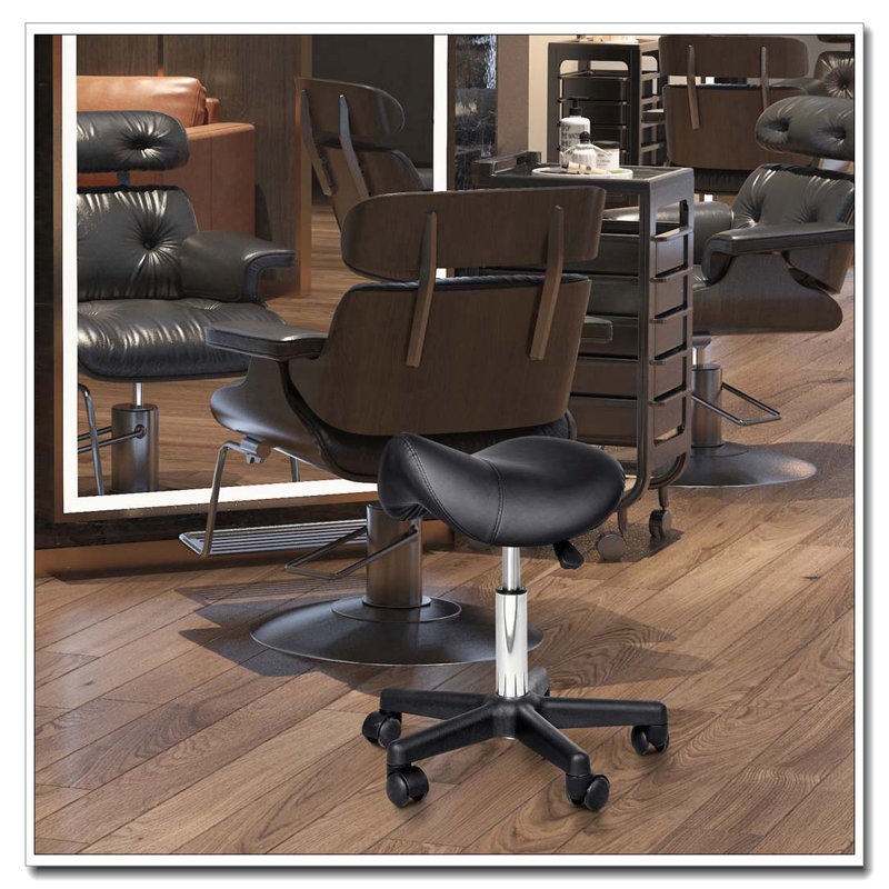 Ergonomic Faux Leather Rolling Saddle Stool with Swivel and Adjustable Height