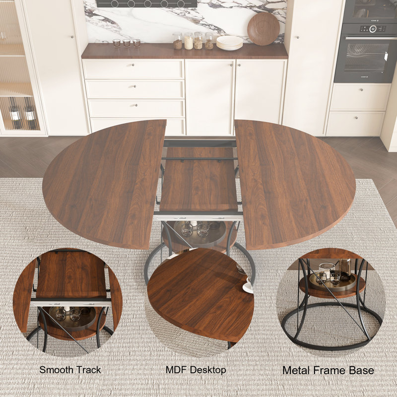 43" To 59" Farmhouse Expandable Round Dining Table For 4-6