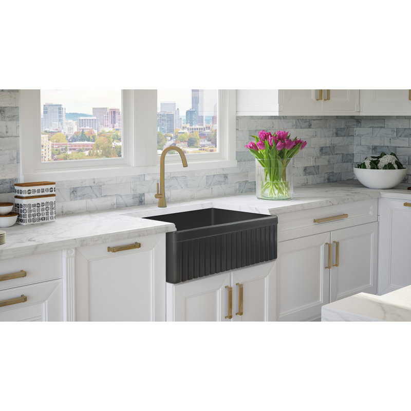 Luxury Solid Fireclay Farmhouse Sink, Brushed Brass