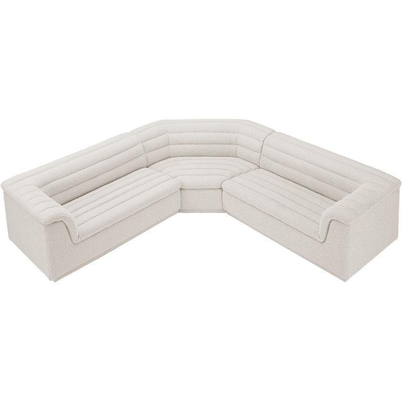 Canapé modulaire rembourré 148 po Iyon, Tissu crème bouclé