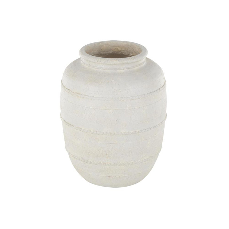  Vase décoratif en oxyde de magnésium vieilli avec accents tressés surélevés, Crème