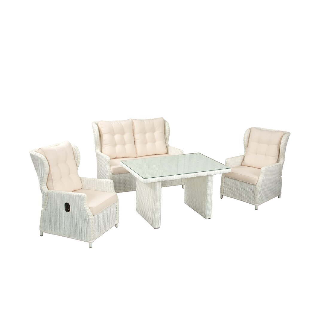 4-Sitzer Lounge-Set Burdick aus Polyrattan mit Polster