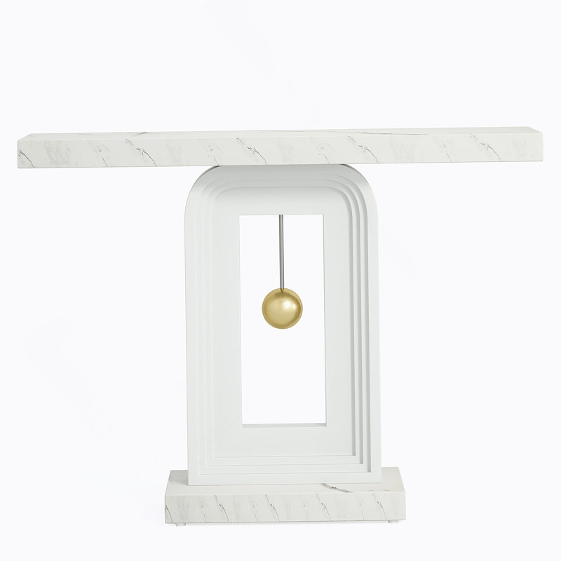 Console moderne avec base géométrique, canapé d'entrée étroit de 40 pouces, décor contemporain en bois pour le couloir du salon, faux marbre blanc