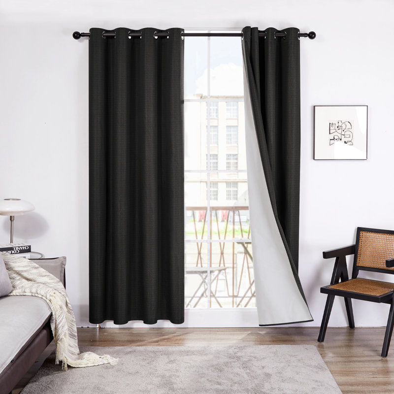 Lompoc 100 Percent Blackout Light Weight Curtain Panels, Black, 52" W x 72" L