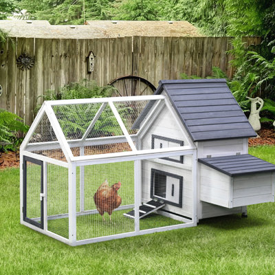 65" Wooden Chicken Coop For Outdoor, With Detachable Run And Nesting Box, Roosting Bars Noise-Reduction Feature Garden Backyard Outdoor Run, Poultry Cage Photovoltaic Sensor