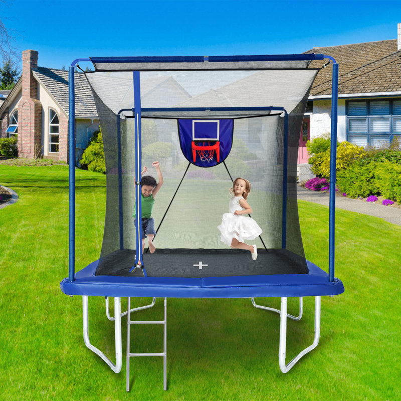 8×12 FT Rectangular Outdoor Trampoline Backyard Trampoline with Safety Enclosure Net