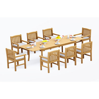 Grade-A Teak Wood Dining Set: 118" Double Extension Rectangle Table And Devon Arm Chairs #11DV2408