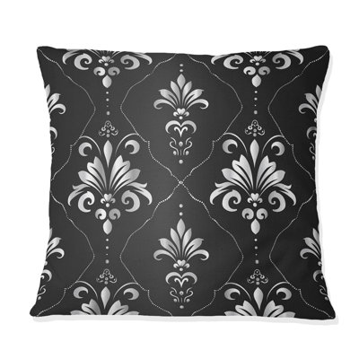 Imprimé damassé traditionnel gris et blanc I - Coussin décoratif traditionnel