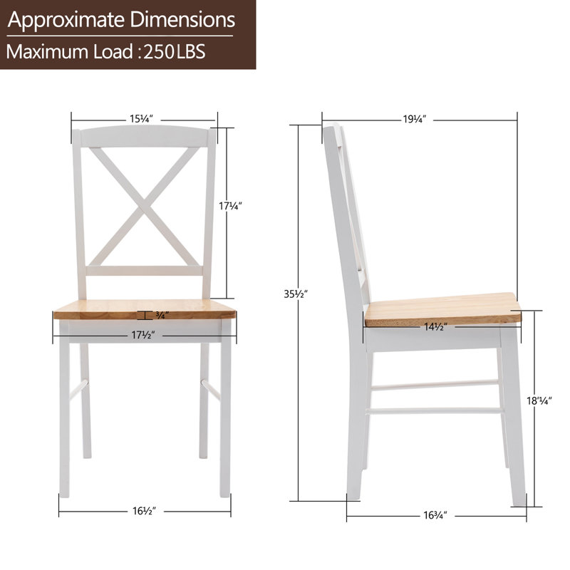 Rustic Classic Wooden Dining Chair Set With Ergonomic Design, Brown/White