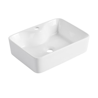 Elegant Rectangular Above-Counter Ceramic Bathroom Sink Basin with Glossy White Finish for Modern Vanities and Powder Rooms