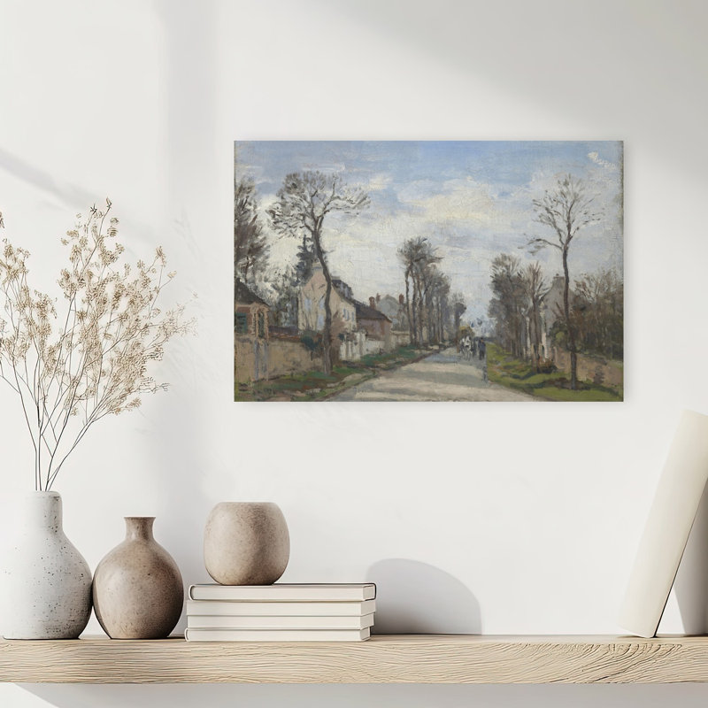 Route De Versailles, Louveciennes, 1870 Impressionist Abstract Contemporary Horse Landscape Architecture Wall Art Print by Camille Pissarro - 1 Piece Wrapped Canvas Wall Art