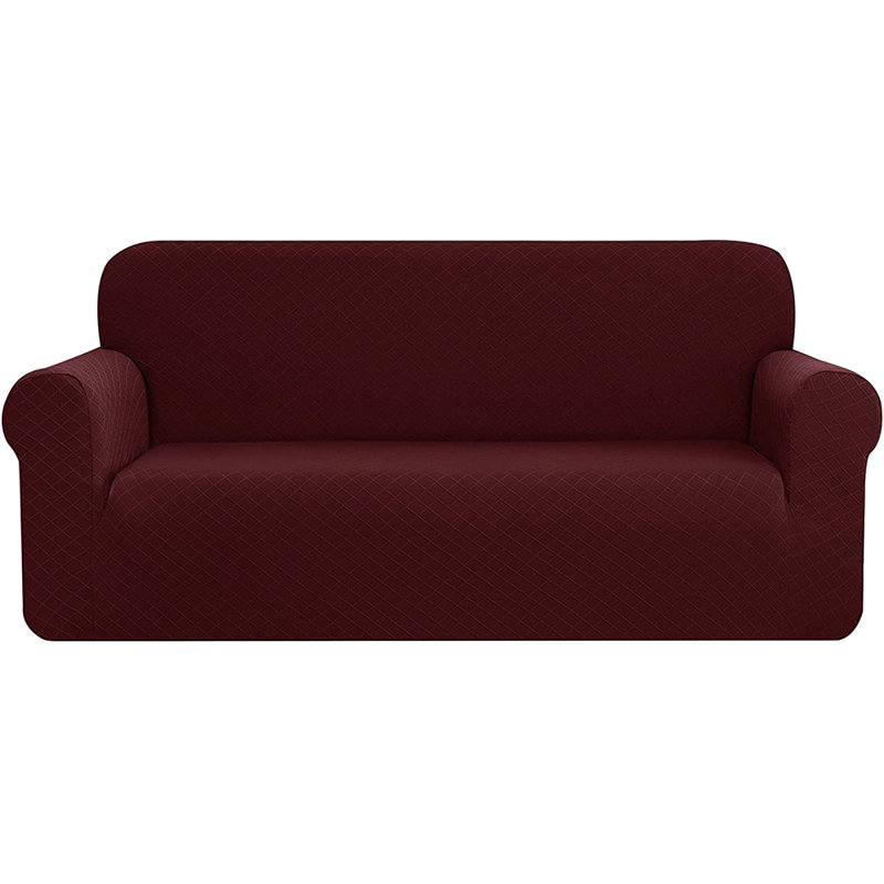 Rhombus Plaid Box Cushion Loveseat Slipcover, Wine