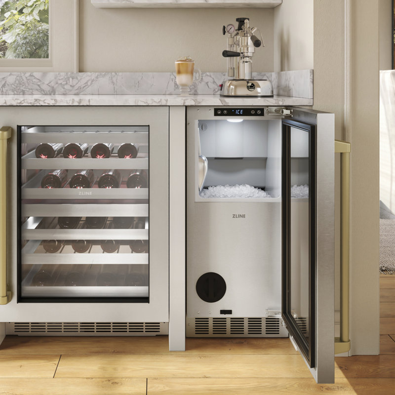 ZLINE Autograph 15 in. Touchstone Nugget Ice Maker with Stainless Steel Door and Bronze Handle, Stainless Steel