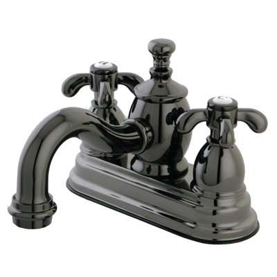 Kingston Brass Water Onyx Two-Handle 3-Hole Deck Mount 4" Centerset Bathroom Faucet with Brass Pop-Up