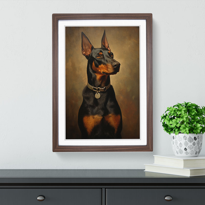 XYZ-FRM-V1223-521 Doberman Classicism 1 Piece Single Picture Frame Wall Art, 34cm H x 25cm W x 2cm D, Walnut