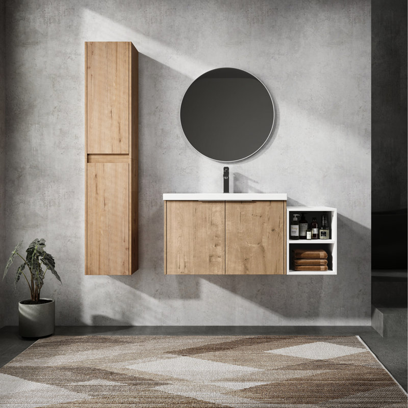 Meuble-lavabo de 42 po avec lavabo en résine et tiroir latéral - option de rangement moderne et fonctionnel