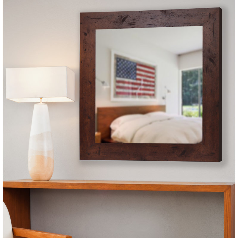 Engineered Wood Flat Wall Mirror, 21.5" H x 21.5" W, Dark Walnut