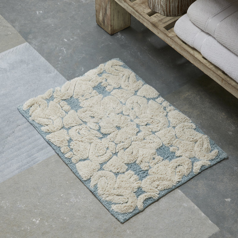 Danitra 100% Cotton 1885 GSM Bath Rug with Non-Slip Latex Backing, Soft Absorbent Machine Washable Bathroom Mat, Medallion Design, 21" x 34", Blue