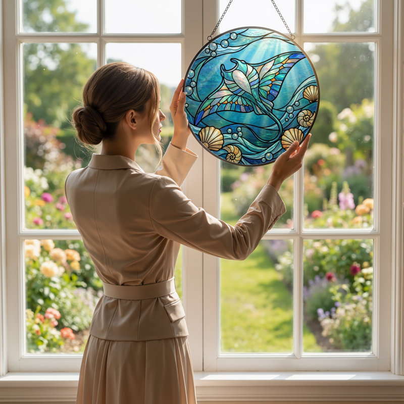 Panneau de vitrail en verre coloré, 7,8 heures, H 7,8 po