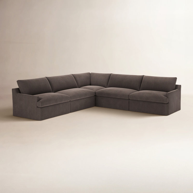 Wrenley 5-Piece Slipcovered Modular Sectional, Bella Ash Performance Velvet