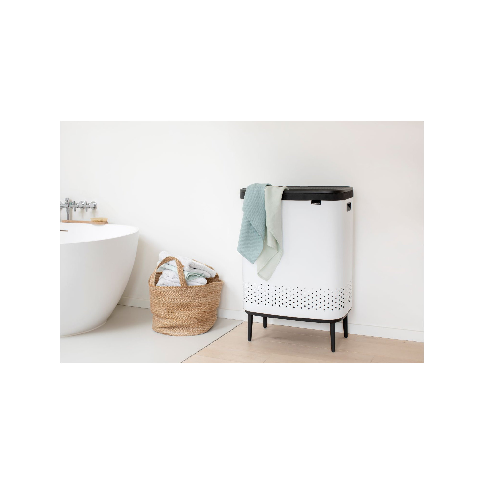 Brabantia Bo Dual Compartment Laundry Hamper 2 x 11.9 Gallon (23.8 Gallon Capacity), White