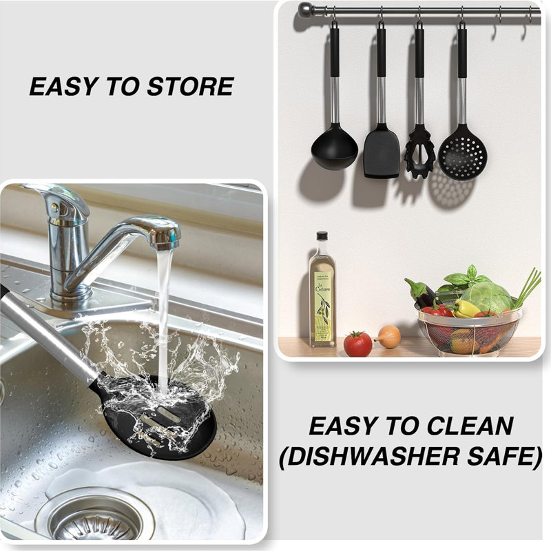 Ensemble d'ustensiles de cuisine en silicone 30 pièces, résistant à la chaleur antiadhésif, lavable au lave-vaisselle, sans BPA, noir