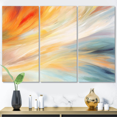 «Vintage Blue and Orange Wave Elegance I», reproduction de toile tendue 3 pièces
