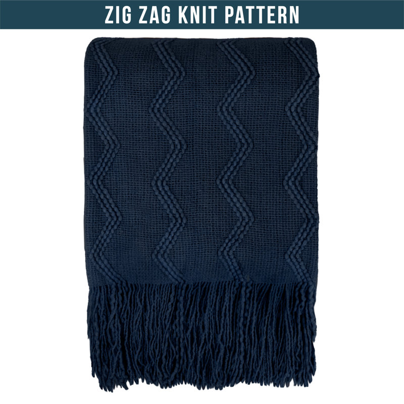 Navy Blue Knitted Fleece Reversible Throw Blanket