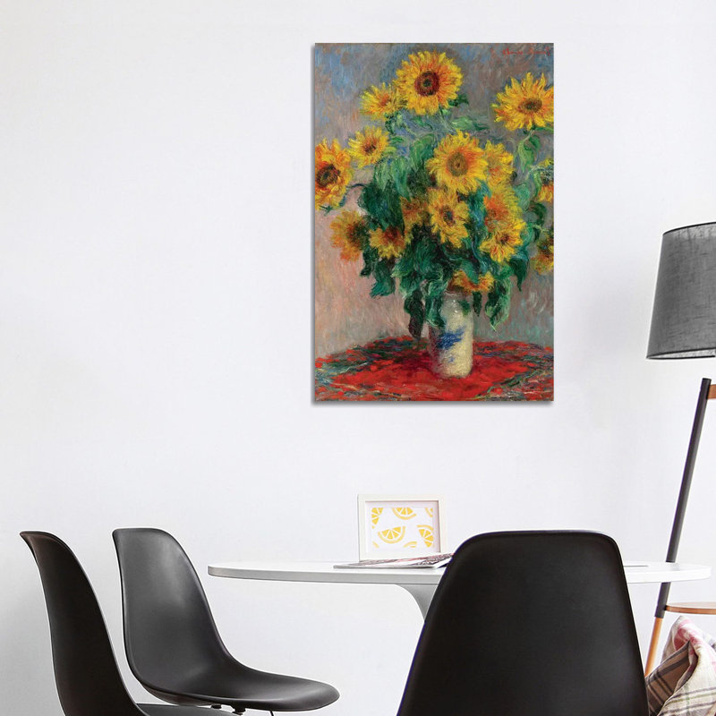 Bouquet Of Sunflowers, 1881 by Claude Monet - Painting on Canvas, 101.6 cm H x 66.04 cm W, Black Framed