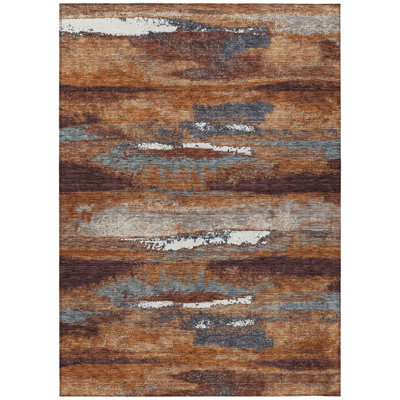 Tapis extérieur lavable abstrait rouille et ivoire 5 pi x 8 pi cuivre