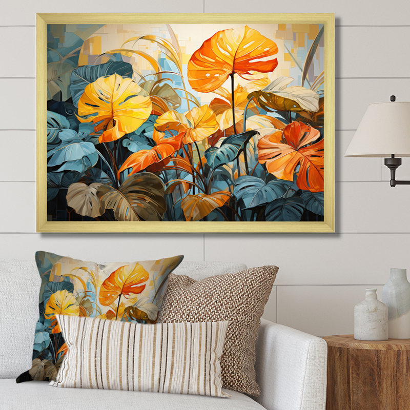 «Tropical Green Foliage», reproduction d'art sur toile, H 24 po x l 32 po x P 1 po, Encadrement doré