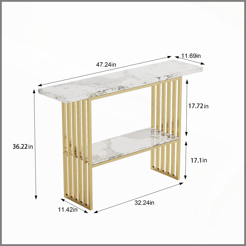 Console moderne avec cadre en métal doré, table d'entrée chic avec tablette de rangement