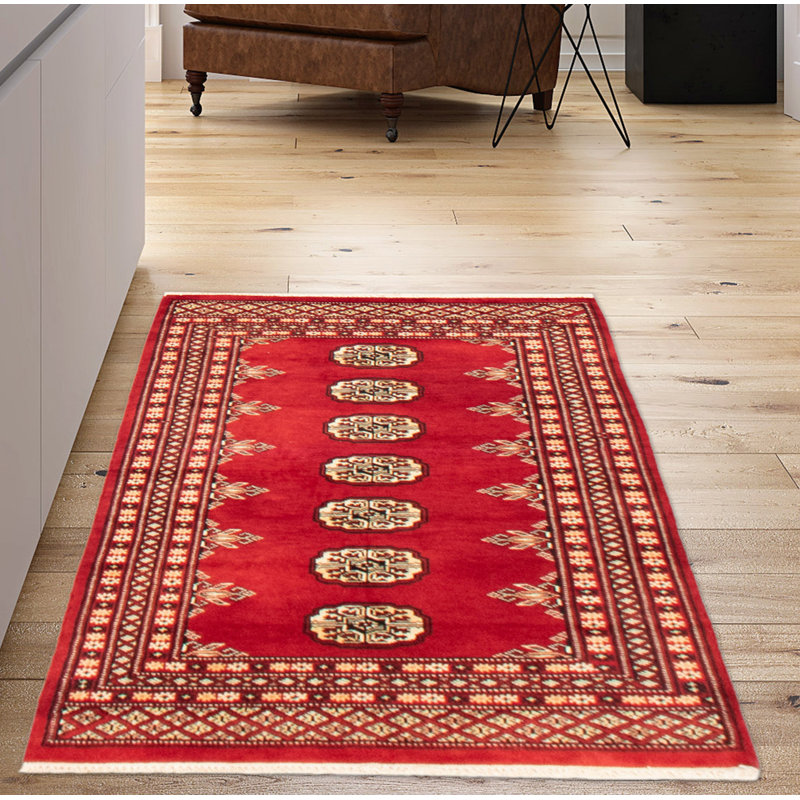 Tapis rouge foncé Malechi Peshawar Bokhara 2 pi 6 po x 3 pi 11 po