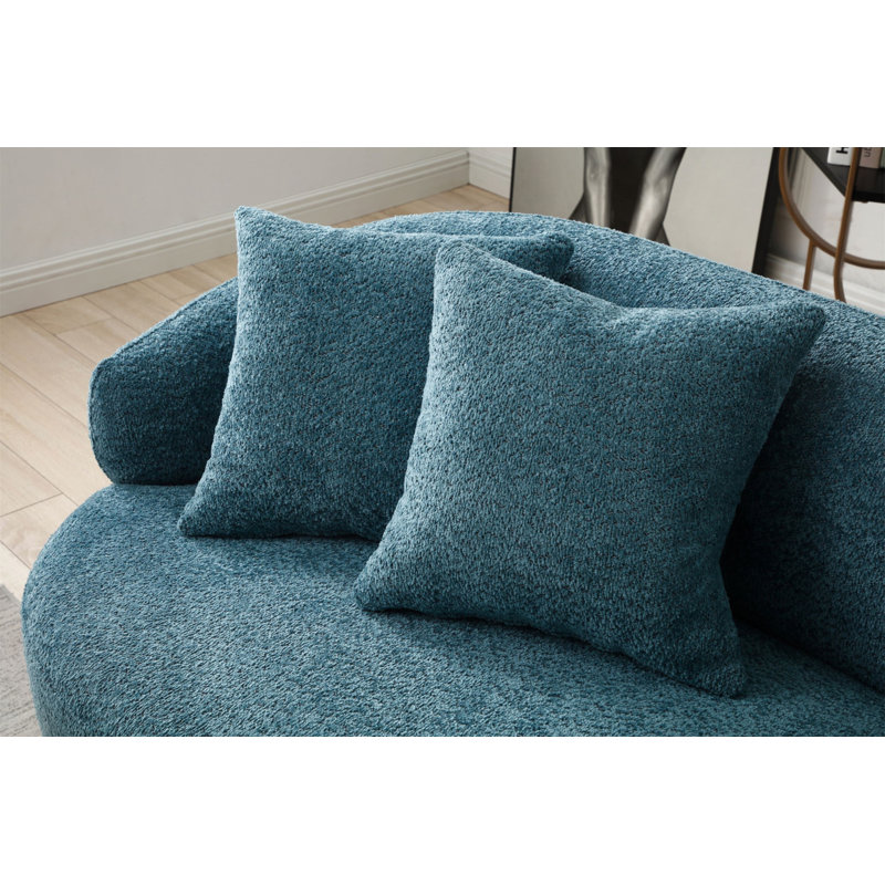 Canapé incurvé, canapé en tissu à 3 places avec canapé en nuage pour le salon, Tissu bouclé bleu clair