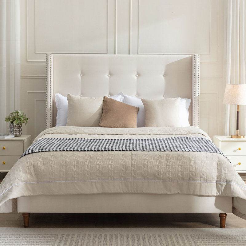Structure de lit élégante avec tête de lit et fabrication robuste pour un sommeil confortable, Ivoire ivoire