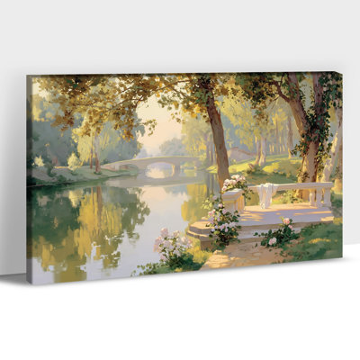 Scenic Nature Canvas Wall Art - Large Forest and Landscape Pictures Wall Decor for Living Room, Lake Scenery Prints Wrapped Artwork, Frame Included, 12×18 inches